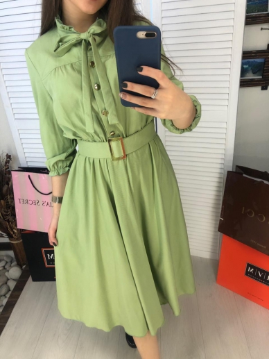 casual однотонное платье, зеленое, миди артикул 409147